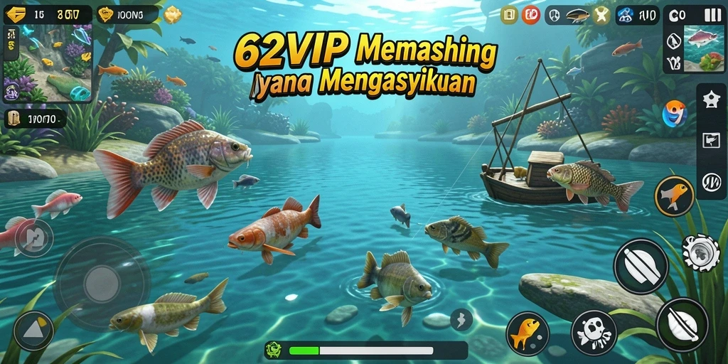 Screenshot gameplay 62VIP menampilkan aksi memancing yang seru.