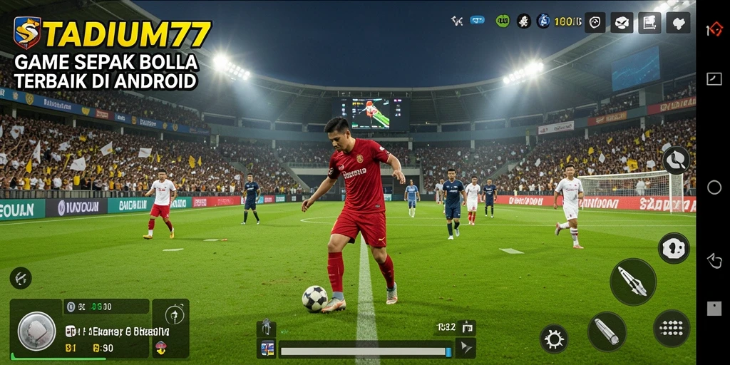 Tampilan gameplay STADIUM77 yang menampilkan momen-momen seru permainan sepak bola.